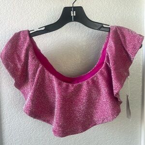Trina Turk shimmer pink Ruffle Bandeau Bikini Top NWT size 8